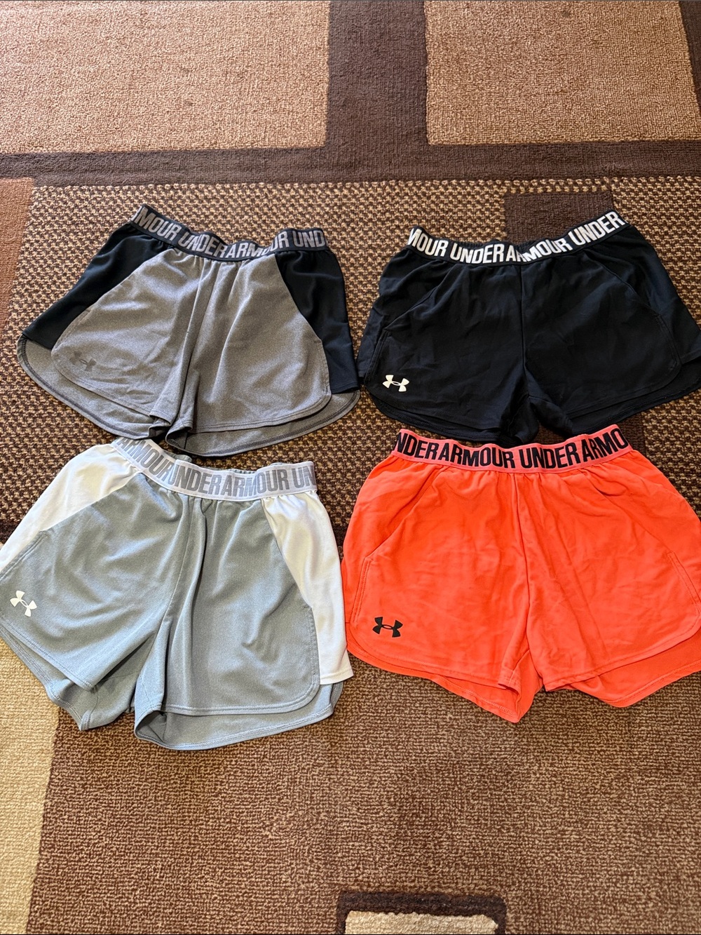 Under Armour Women's Athletic Shorts Bundle - Black, Gray, Light Gray, Orange